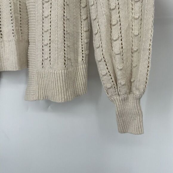 LOFT Bobble Cardigan Beige Open Front Long Balloon Sleeves Open Knit Size S - Picture 5 of 11